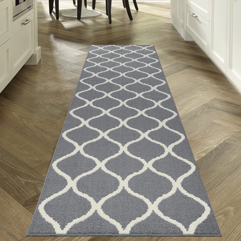 Maples Rugs Rebecca Contemporary Runner Rug Non Slip Hallway Entry Carpet [Made in USA], 1'9" x 5', Grey/White - Image 1